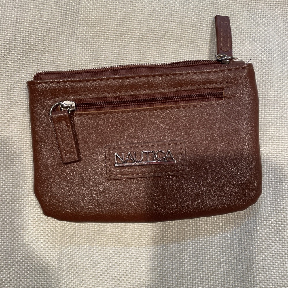 Nautica Brown Coin Purse Two Zipper Pockets And An ID Slot Great Condition